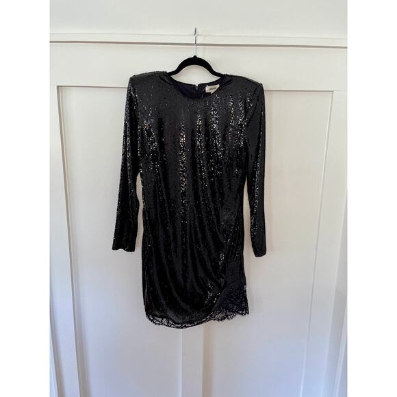 L'Agence Alba Long Sleeve Mini Sequin Dress Black Size 12 - Picture 2 of 7